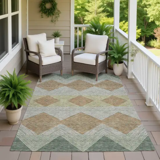 Green And Wheat Geometric Washable Indoor Outdoor Area Rug Photo 7