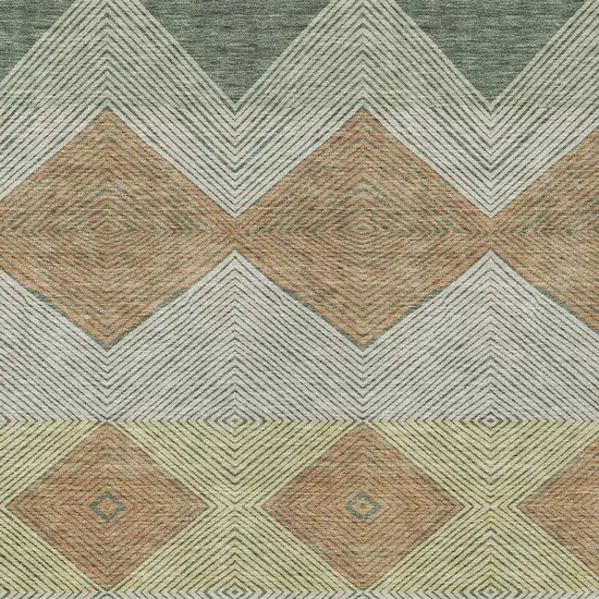 Green And Wheat Geometric Washable Indoor Outdoor Area Rug Photo 2