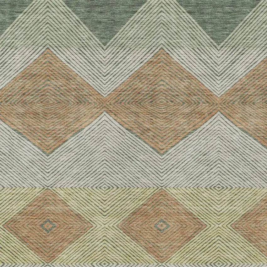 Green And Wheat Geometric Washable Indoor Outdoor Area Rug Photo 2