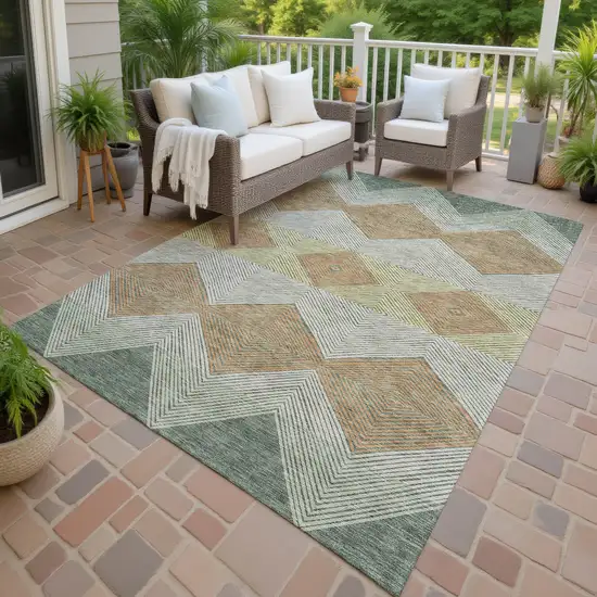 Green And Wheat Geometric Washable Indoor Outdoor Area Rug Photo 4