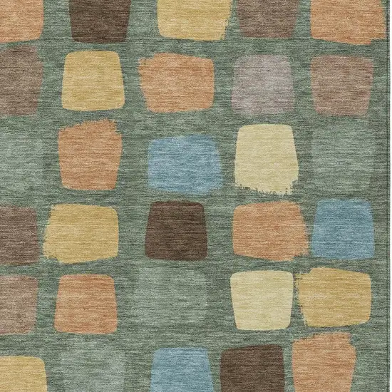 Green And Wheat Geometric Washable Indoor Outdoor Area Rug Photo 3