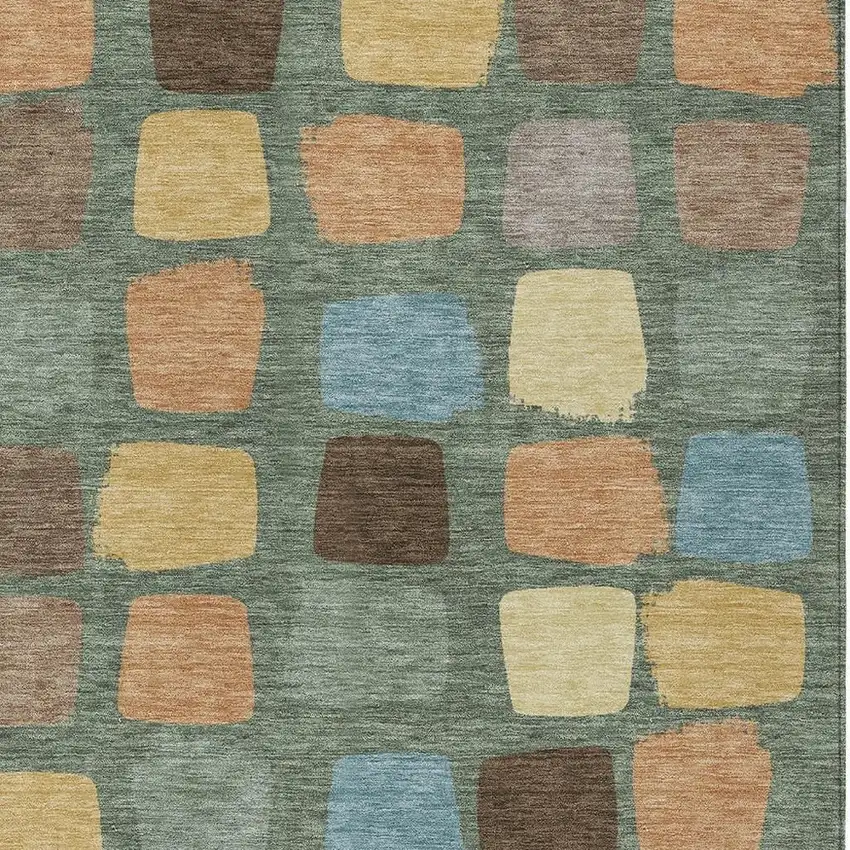 Green And Wheat Geometric Washable Indoor Outdoor Area Rug Photo 3