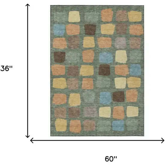 Green And Wheat Geometric Washable Indoor Outdoor Area Rug Photo 7