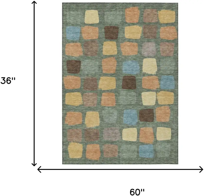 Green And Wheat Geometric Washable Indoor Outdoor Area Rug Photo 7