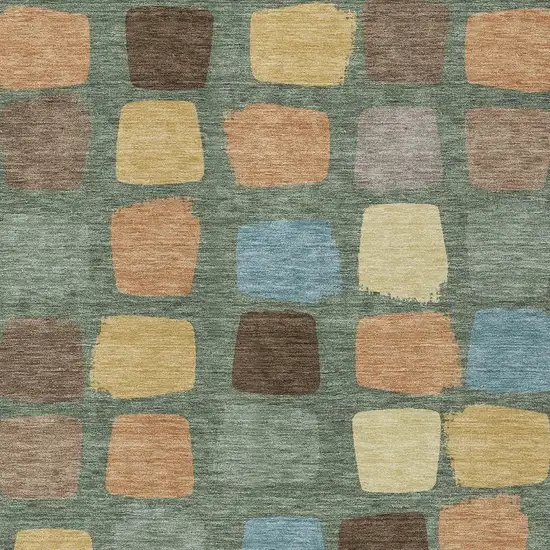 Green And Wheat Geometric Washable Indoor Outdoor Area Rug Photo 3