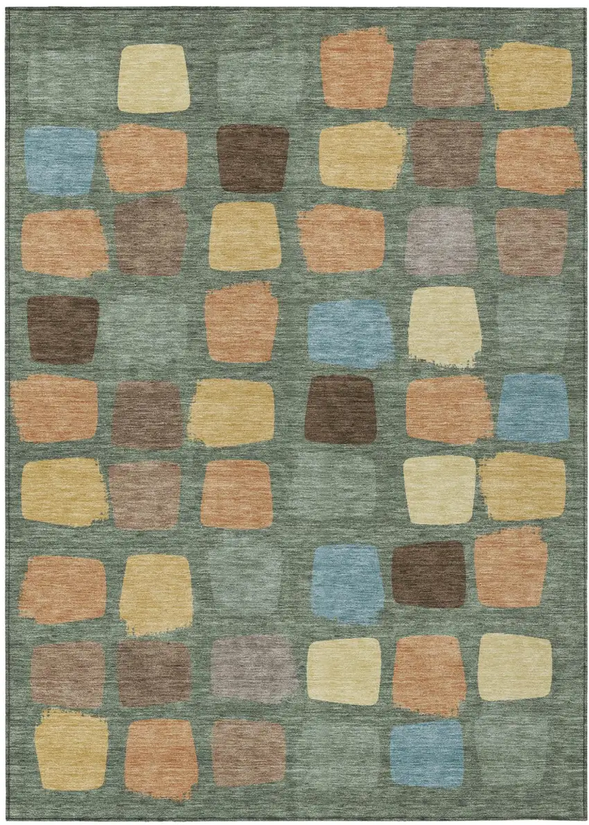 Green And Wheat Geometric Washable Indoor Outdoor Area Rug Photo 2