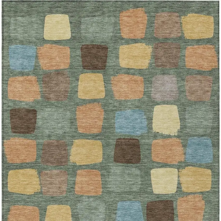 Green And Wheat Geometric Washable Indoor Outdoor Area Rug Photo 4