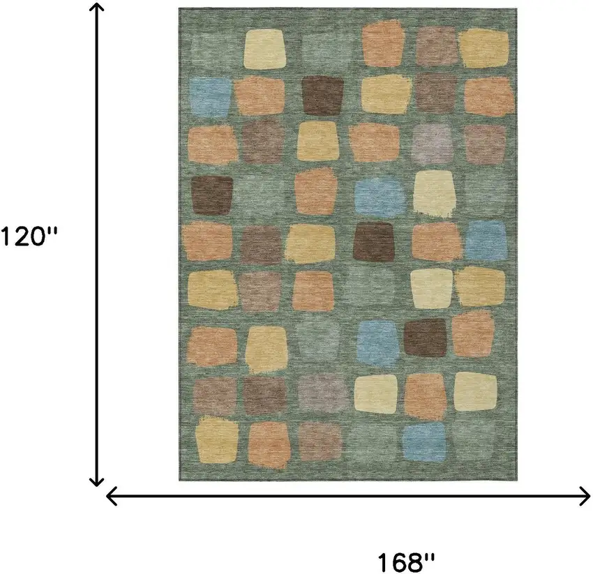 Green And Wheat Geometric Washable Indoor Outdoor Area Rug Photo 7