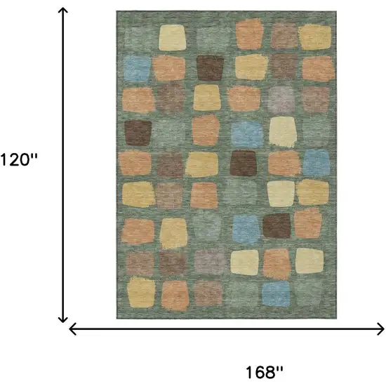 Green And Wheat Geometric Washable Indoor Outdoor Area Rug Photo 7