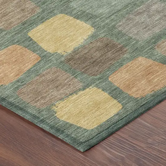 Green And Wheat Geometric Washable Indoor Outdoor Area Rug Photo 5