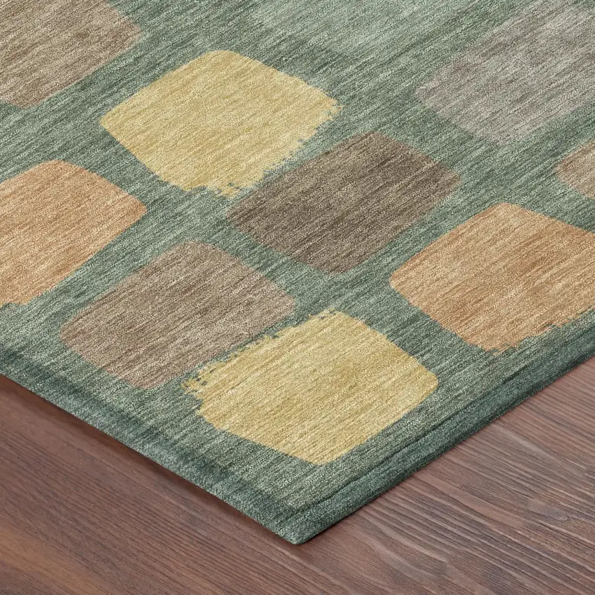Green And Wheat Geometric Washable Indoor Outdoor Area Rug Photo 5