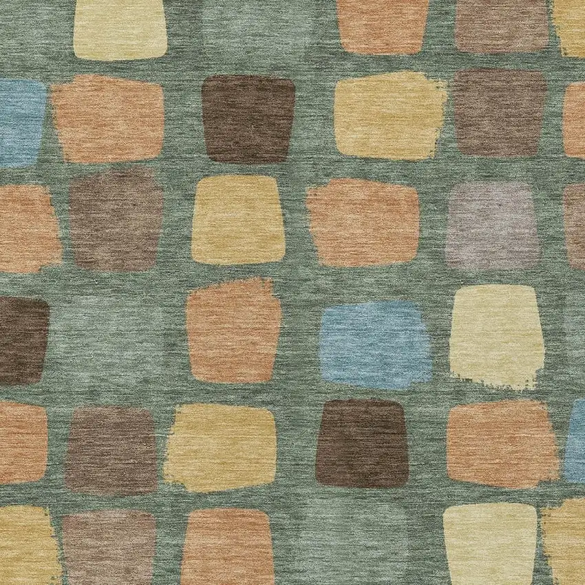 Green And Wheat Geometric Washable Indoor Outdoor Area Rug Photo 3