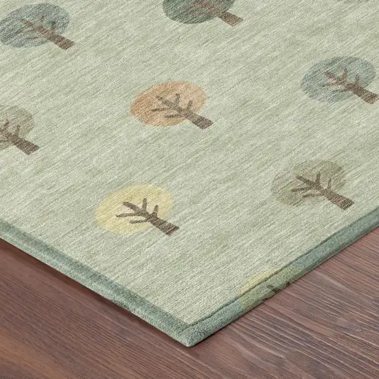 Green And Wheat Geometric Washable Indoor Outdoor Area Rug Photo 5