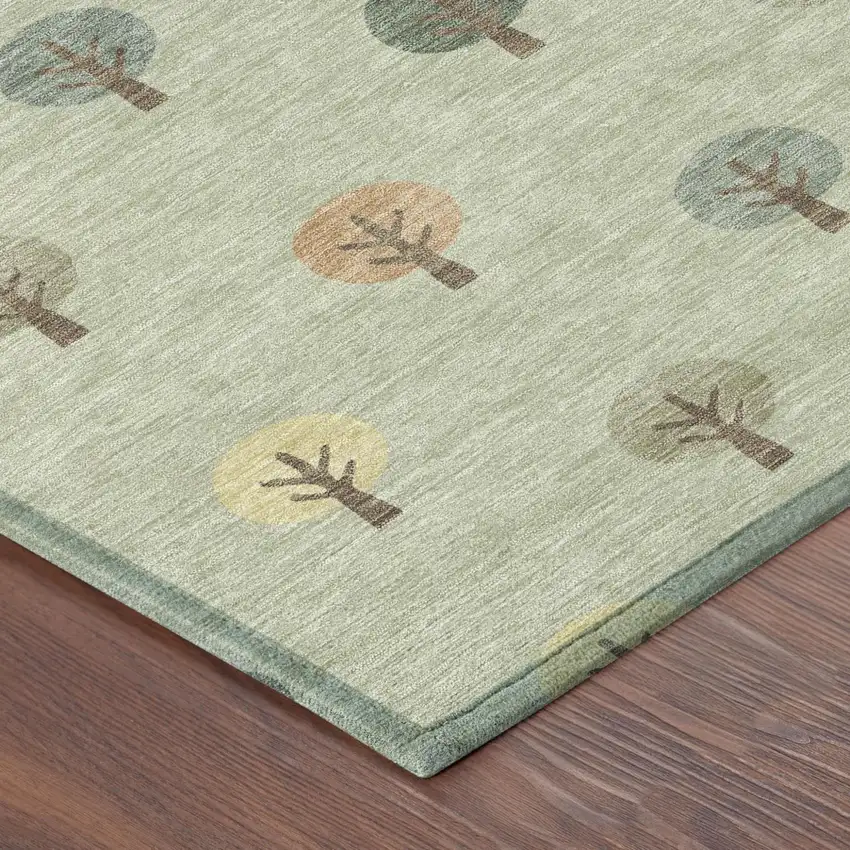Green And Wheat Geometric Washable Indoor Outdoor Area Rug Photo 5