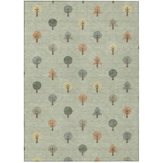 Green And Wheat Geometric Washable Indoor Outdoor Area Rug Photo 2