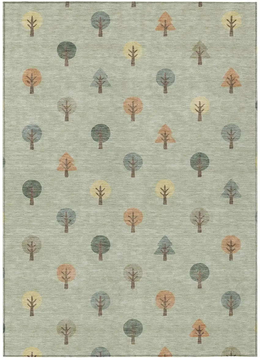 Green And Wheat Geometric Washable Indoor Outdoor Area Rug Photo 2