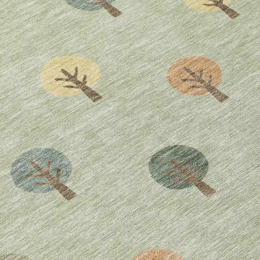 Green And Wheat Geometric Washable Indoor Outdoor Area Rug Photo 6
