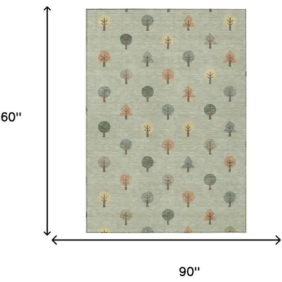 Green And Wheat Geometric Washable Indoor Outdoor Area Rug Photo 7