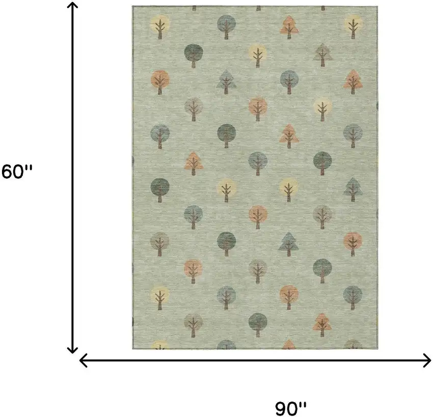 Green And Wheat Geometric Washable Indoor Outdoor Area Rug Photo 7