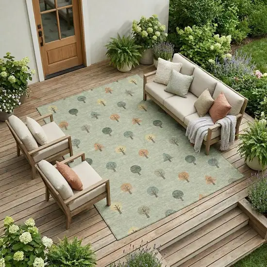 Green And Wheat Geometric Washable Indoor Outdoor Area Rug Photo 1