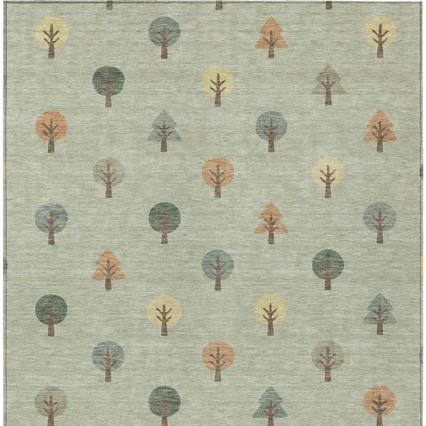 Green And Wheat Geometric Washable Indoor Outdoor Area Rug Photo 4