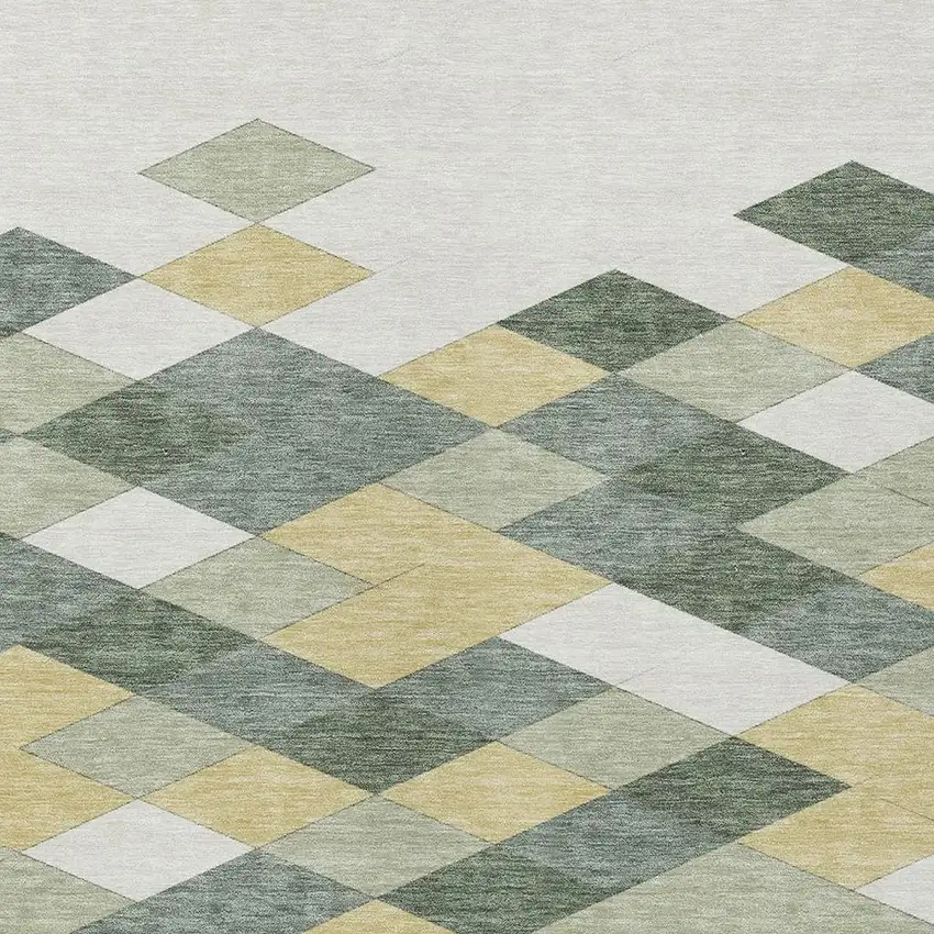 Green And Wheat Geometric Washable Indoor Outdoor Area Rug Photo 5