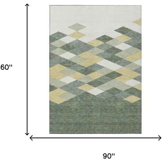 Green And Wheat Geometric Washable Indoor Outdoor Area Rug Photo 9