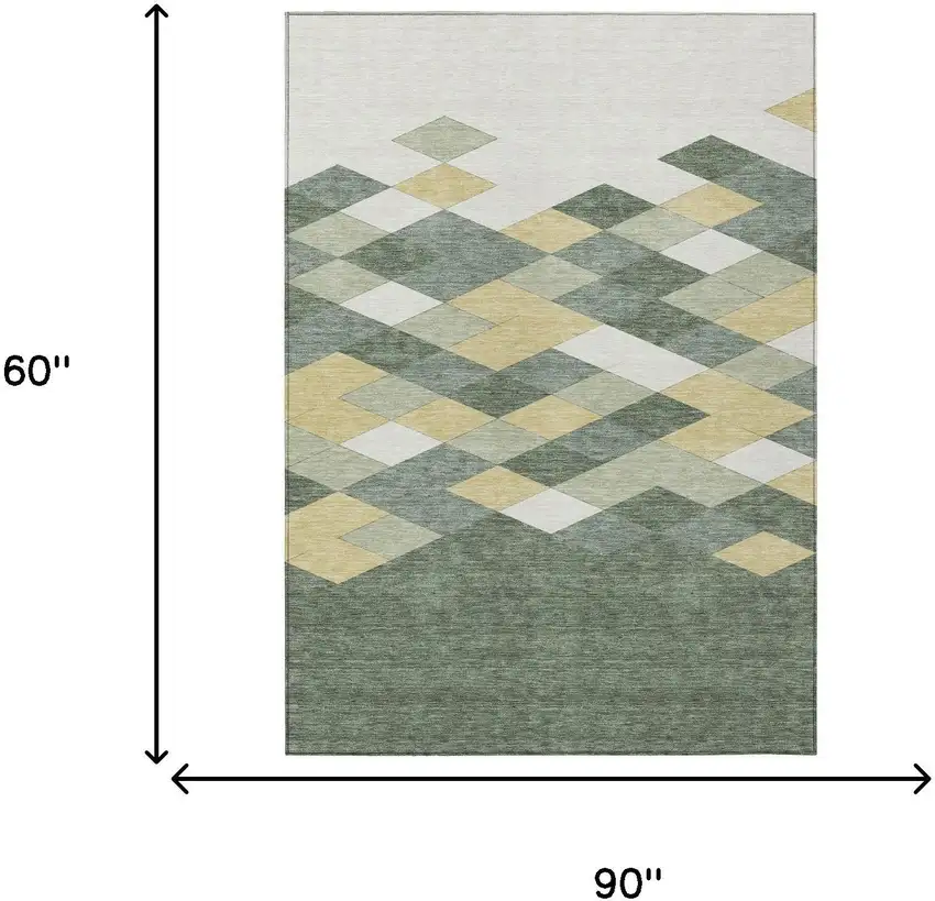 Green And Wheat Geometric Washable Indoor Outdoor Area Rug Photo 9