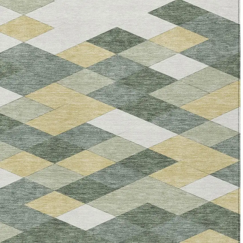 Green And Wheat Geometric Washable Indoor Outdoor Area Rug Photo 3