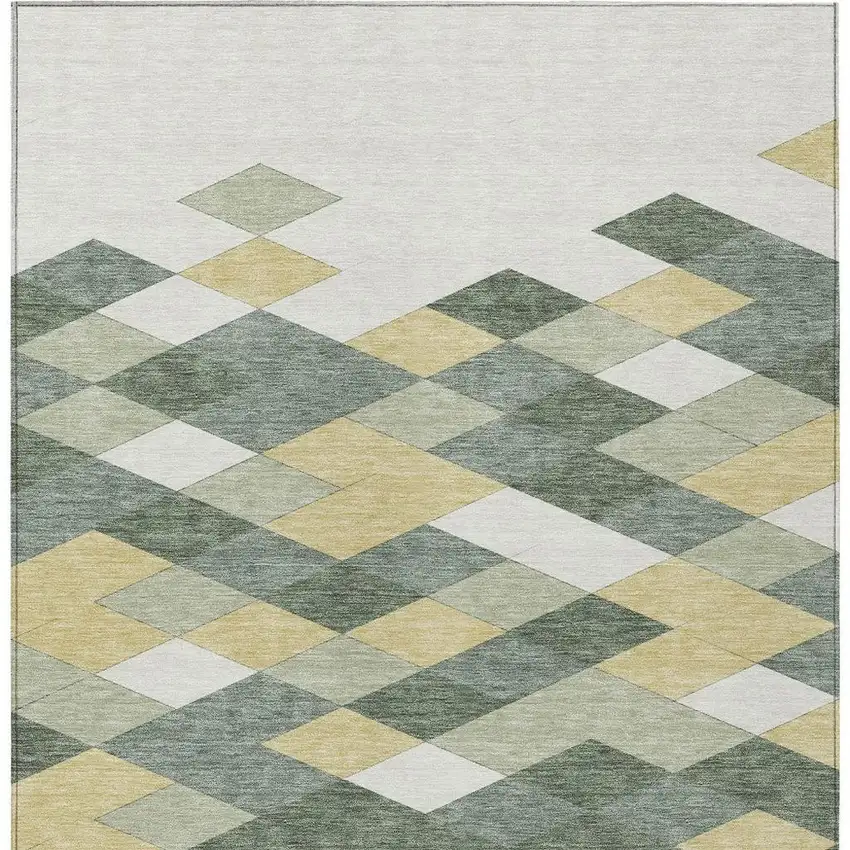 Green And Wheat Geometric Washable Indoor Outdoor Area Rug Photo 4