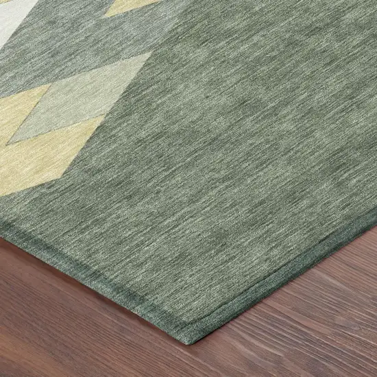 Green And Wheat Geometric Washable Indoor Outdoor Area Rug Photo 7