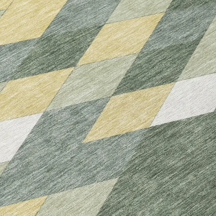 Green And Wheat Geometric Washable Indoor Outdoor Area Rug Photo 7