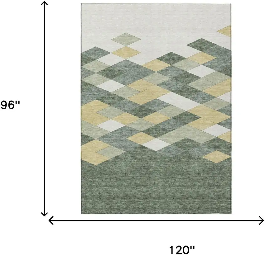 Green And Wheat Geometric Washable Indoor Outdoor Area Rug Photo 8