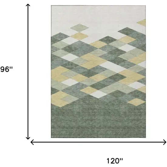 Green And Wheat Geometric Washable Indoor Outdoor Area Rug Photo 8