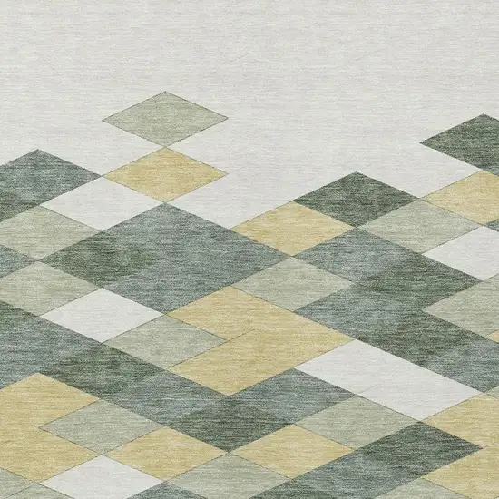 Green And Wheat Geometric Washable Indoor Outdoor Area Rug Photo 3