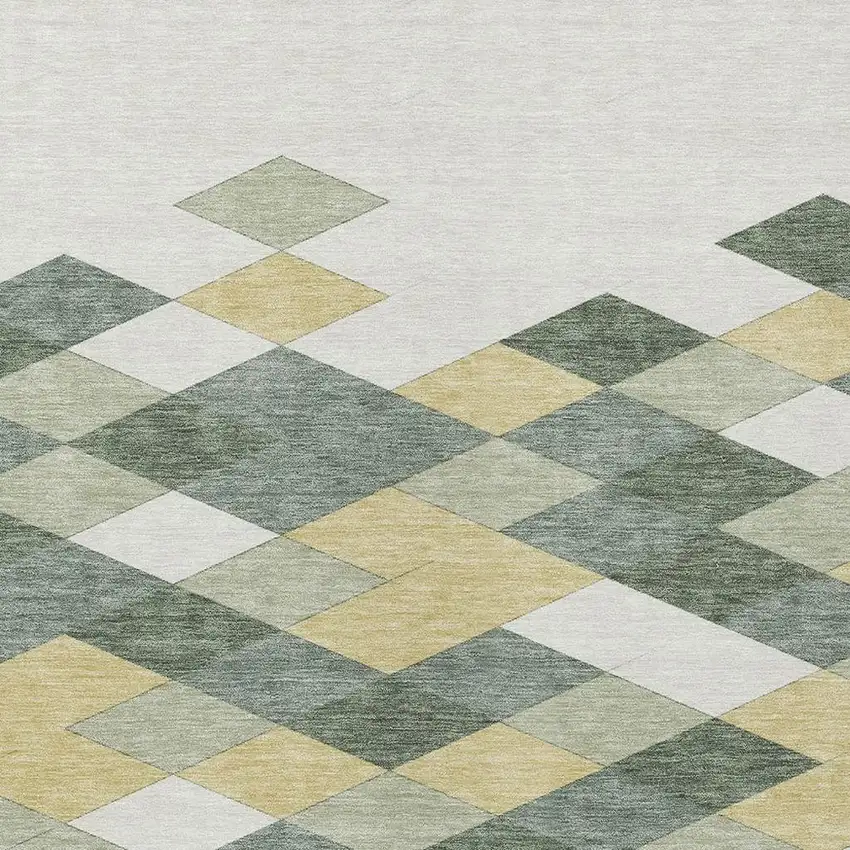 Green And Wheat Geometric Washable Indoor Outdoor Area Rug Photo 3