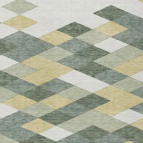 Green And Wheat Geometric Washable Indoor Outdoor Area Rug Photo 4