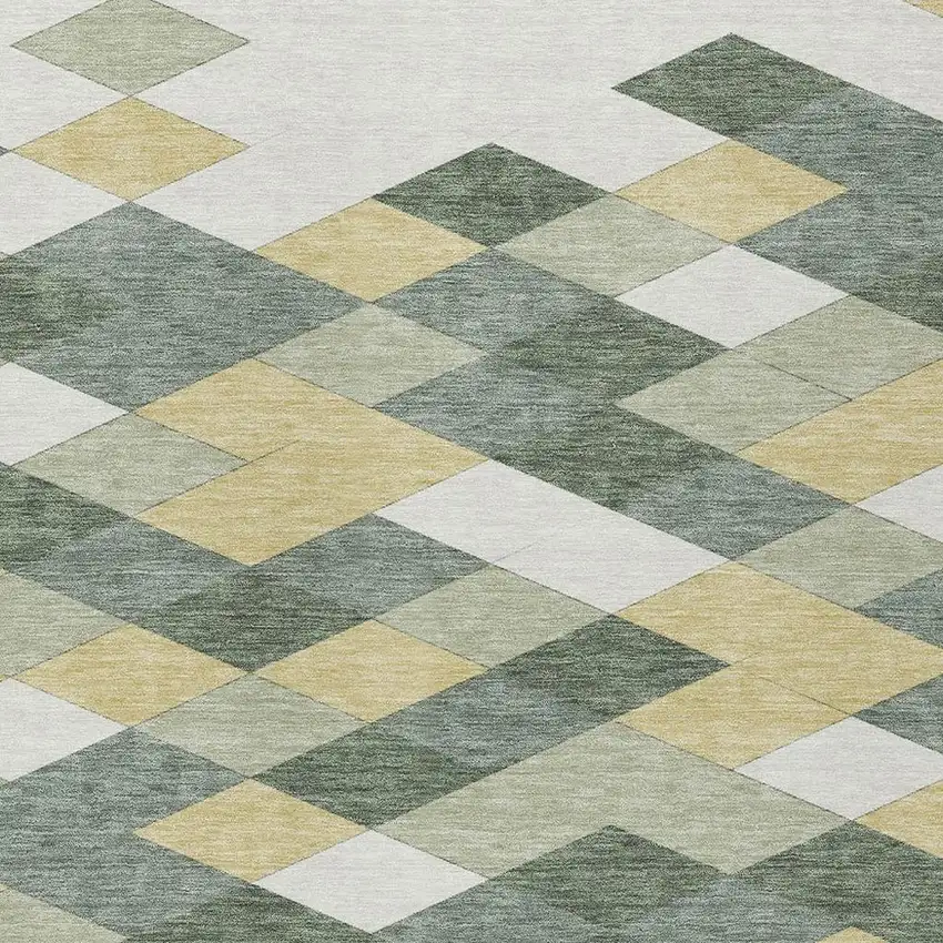 Green And Wheat Geometric Washable Indoor Outdoor Area Rug Photo 4