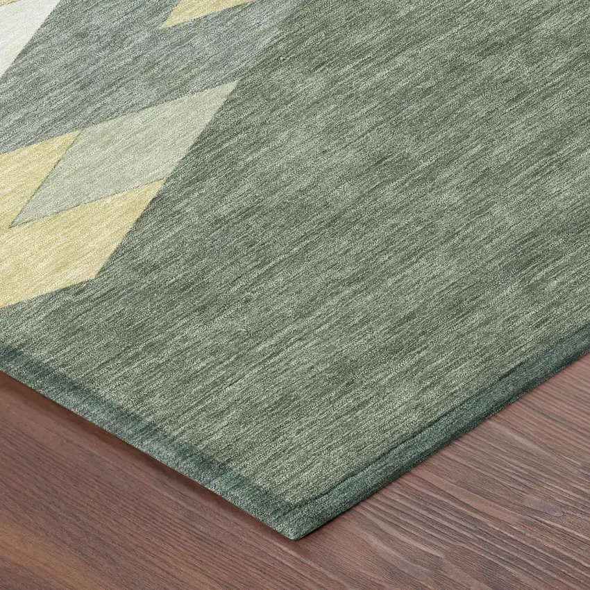 Green And Wheat Geometric Washable Indoor Outdoor Area Rug Photo 7