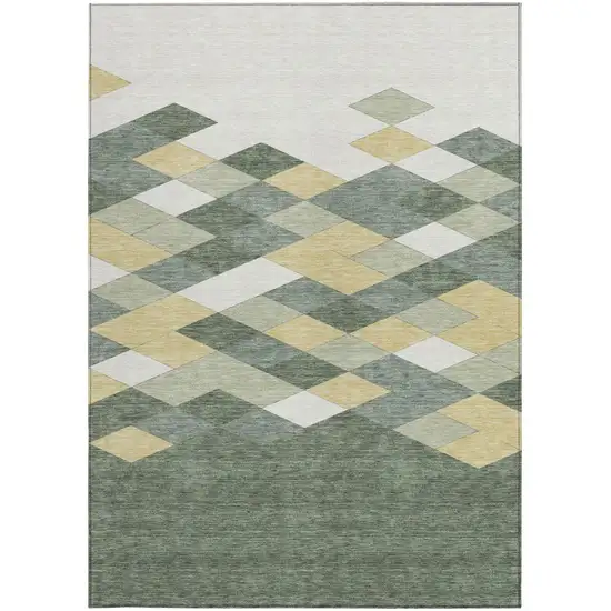 Green And Wheat Geometric Washable Indoor Outdoor Area Rug Photo 4