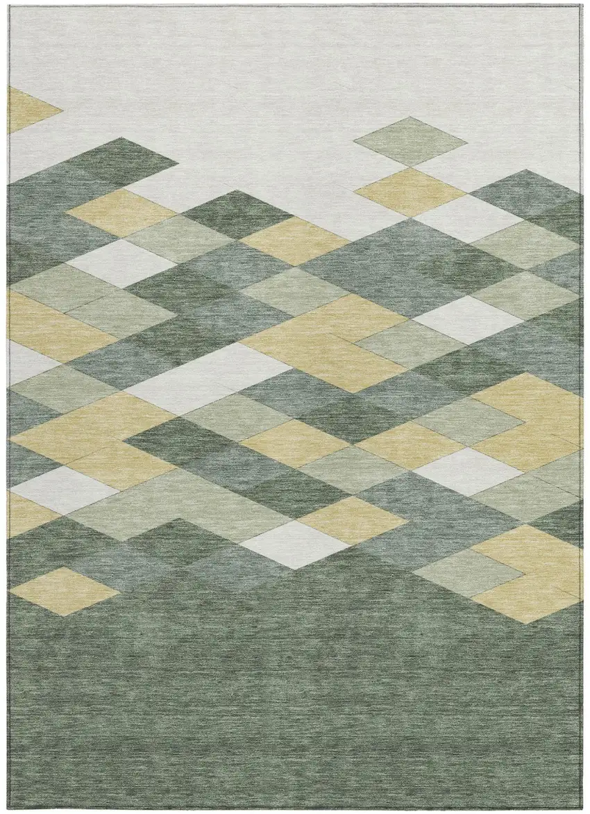 Green And Wheat Geometric Washable Indoor Outdoor Area Rug Photo 4