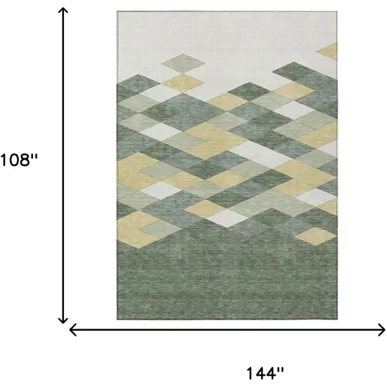 Green And Wheat Geometric Washable Indoor Outdoor Area Rug Photo 9