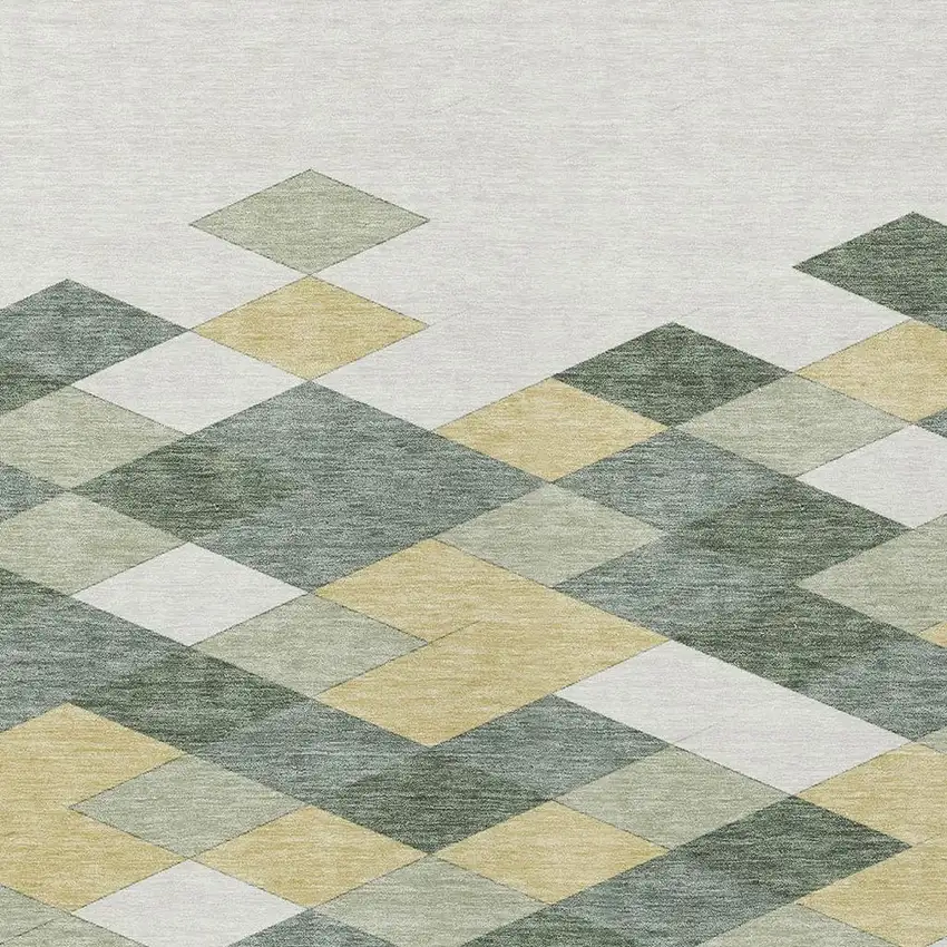 Green And Wheat Geometric Washable Indoor Outdoor Area Rug Photo 3
