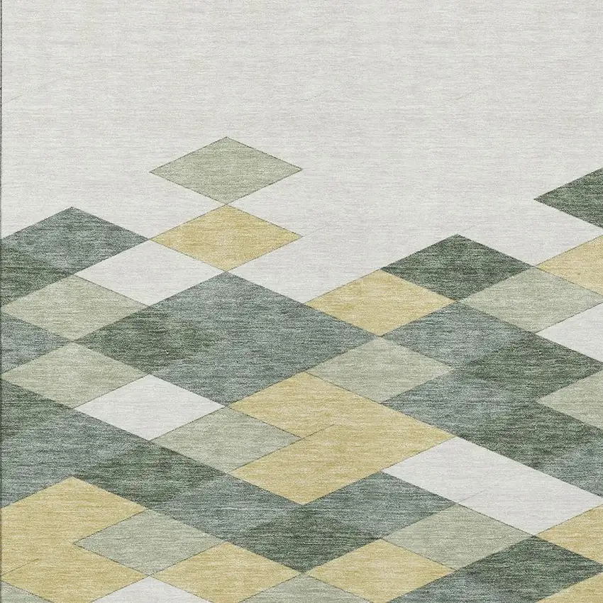 Green And Wheat Geometric Washable Indoor Outdoor Area Rug Photo 5