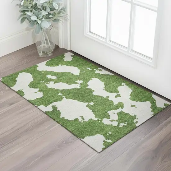 Green And White Abstract Washable Area Rug With UV Protection Photo 2
