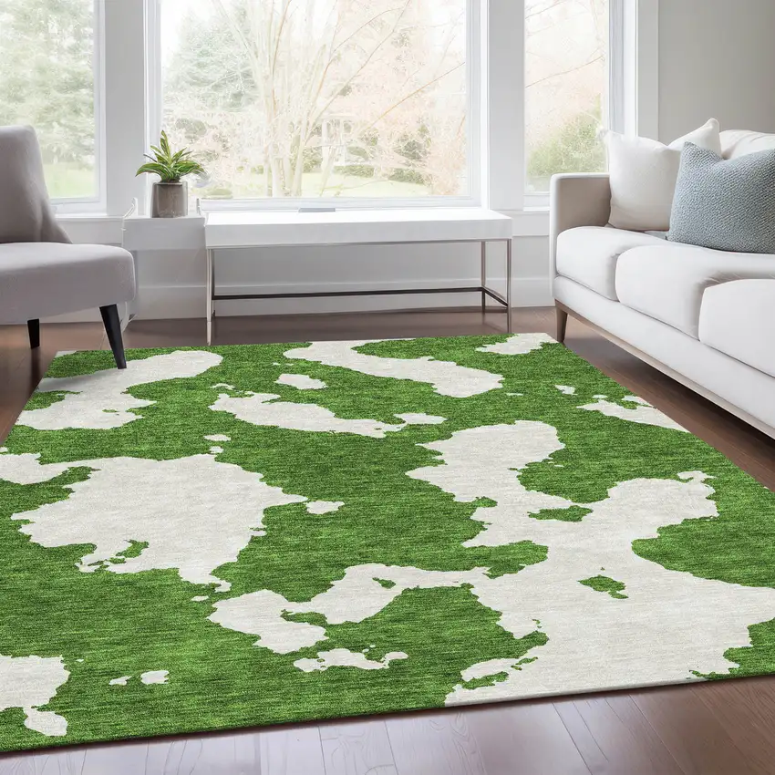 Green And White Abstract Washable Area Rug With UV Protection Photo 5