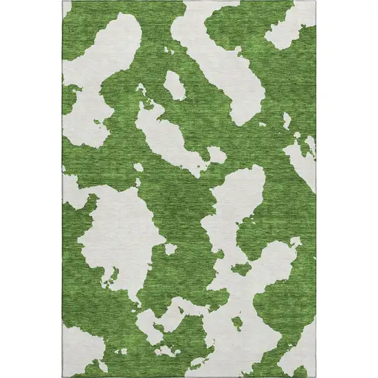 Green And White Abstract Washable Area Rug With UV Protection Photo 1