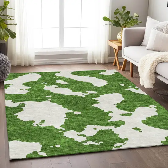 Green And White Abstract Washable Area Rug With UV Protection Photo 4