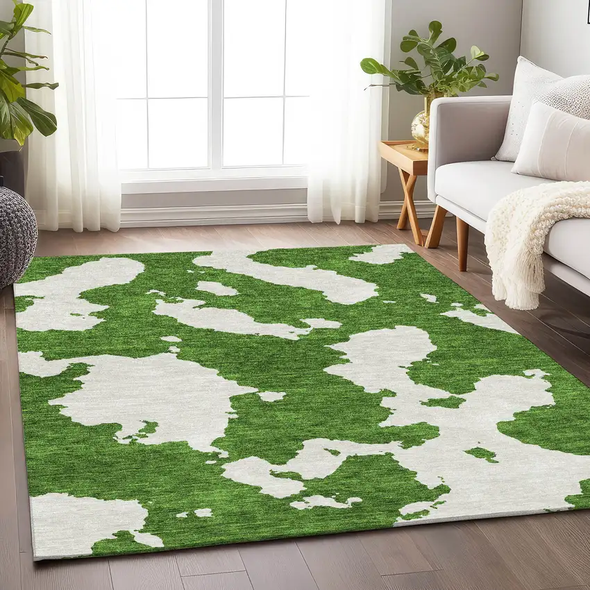 Green And White Abstract Washable Area Rug With UV Protection Photo 4