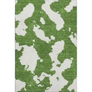 Photo of Green And White Abstract Washable Area Rug With UV Protection